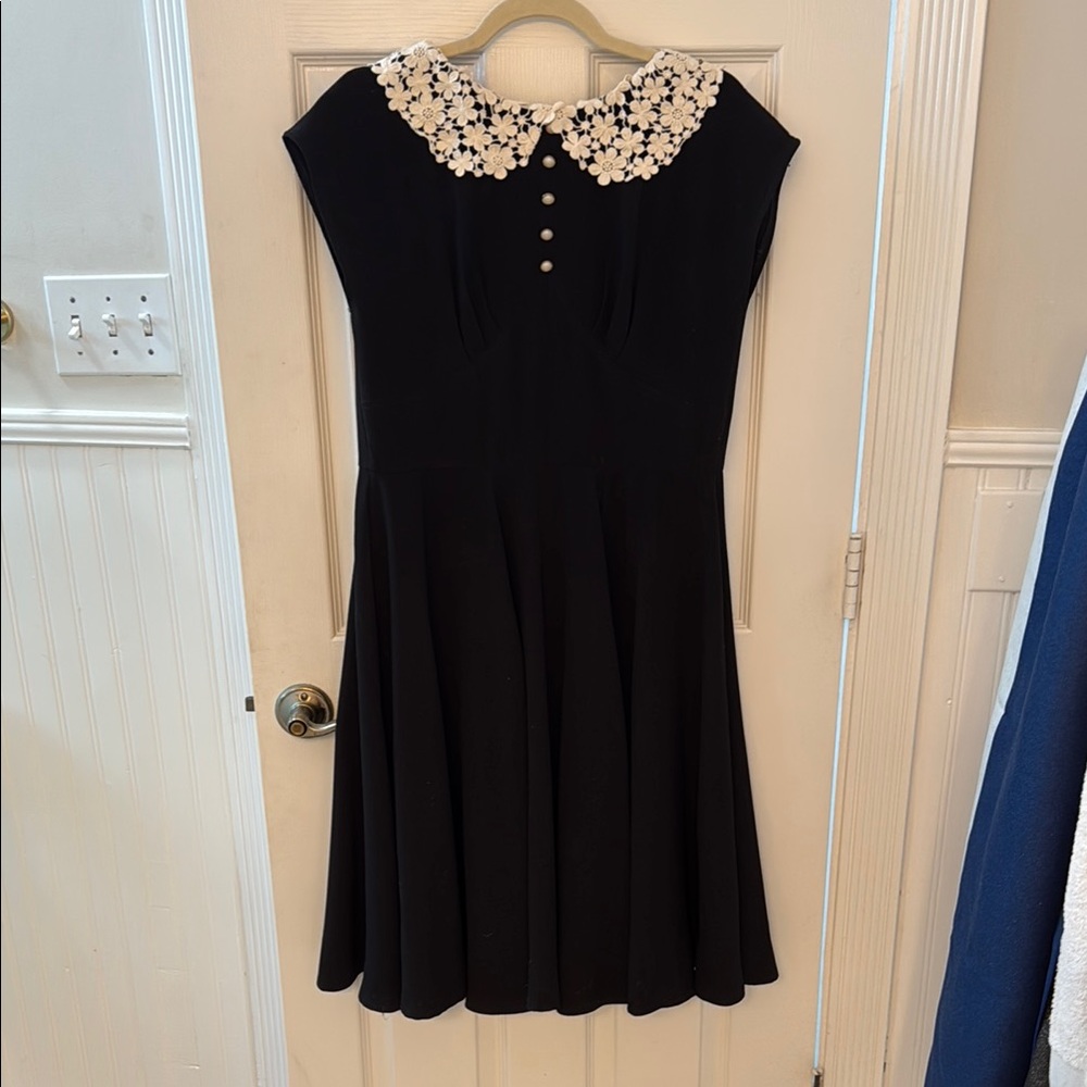 Hell Bunny Vintage Inspired Black Dress with Floral Collar